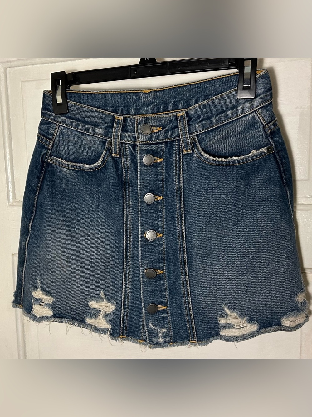 Carmar Blue Distressed Button-Front Denim Skirt